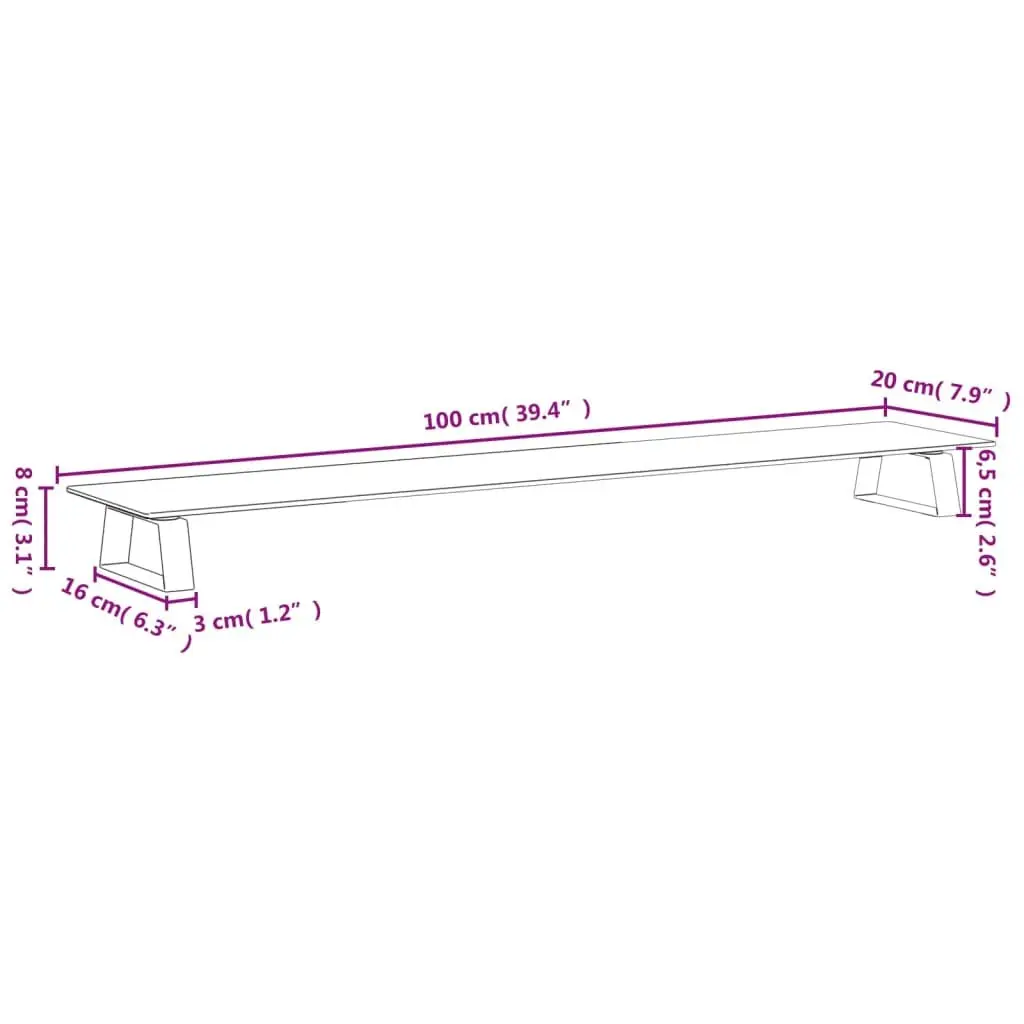 Monitor Stand White Tempered Glass Metal Computer Riser Desk Organiser 100 x 20 x 8 cm