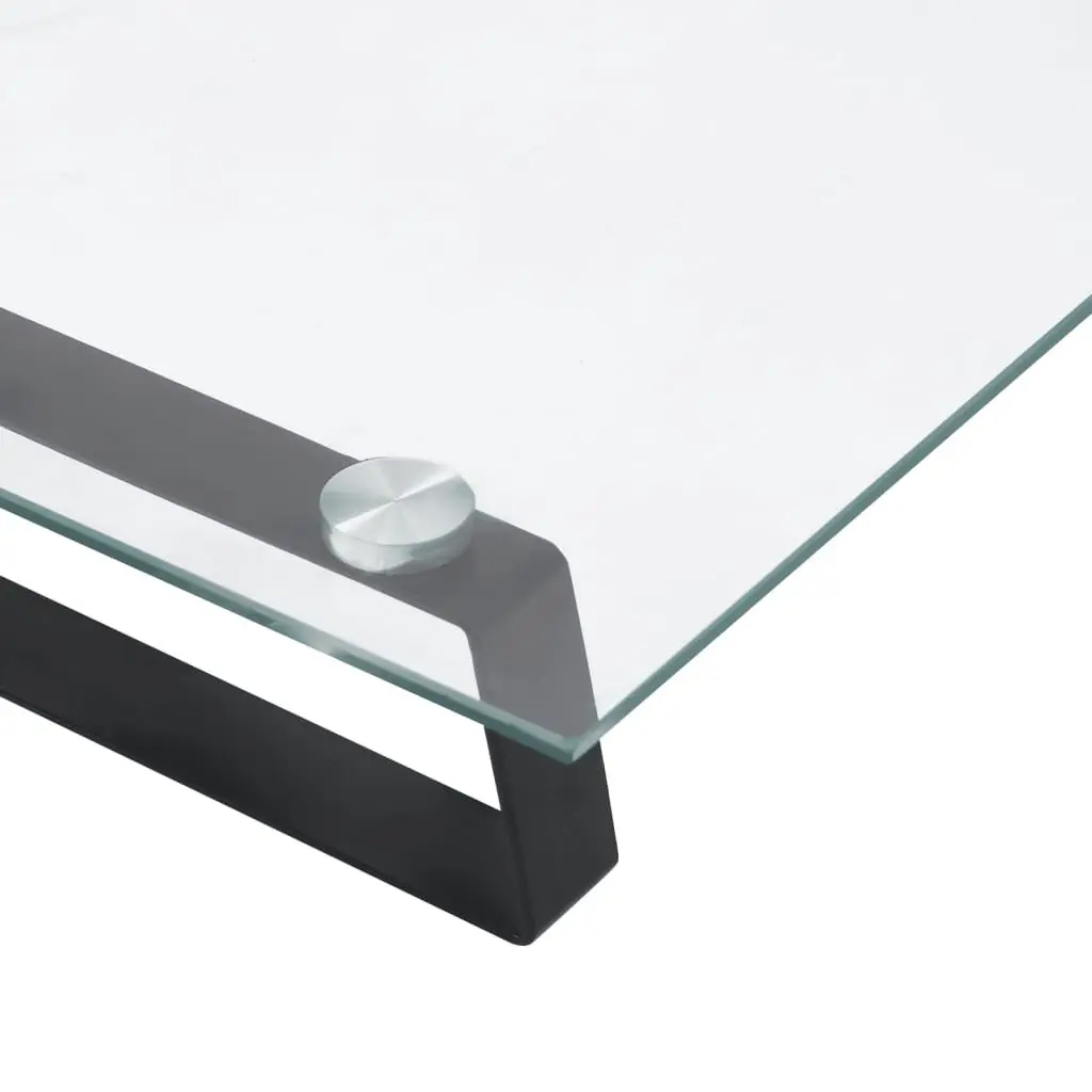 Monitor Stand Black Tempered Glass Metal Computer Riser Desk Organiser Storage