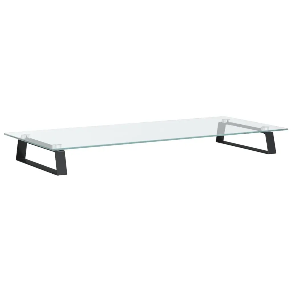 Monitor Stand Black Tempered Glass Metal Computer Desk Riser Organiser Storage