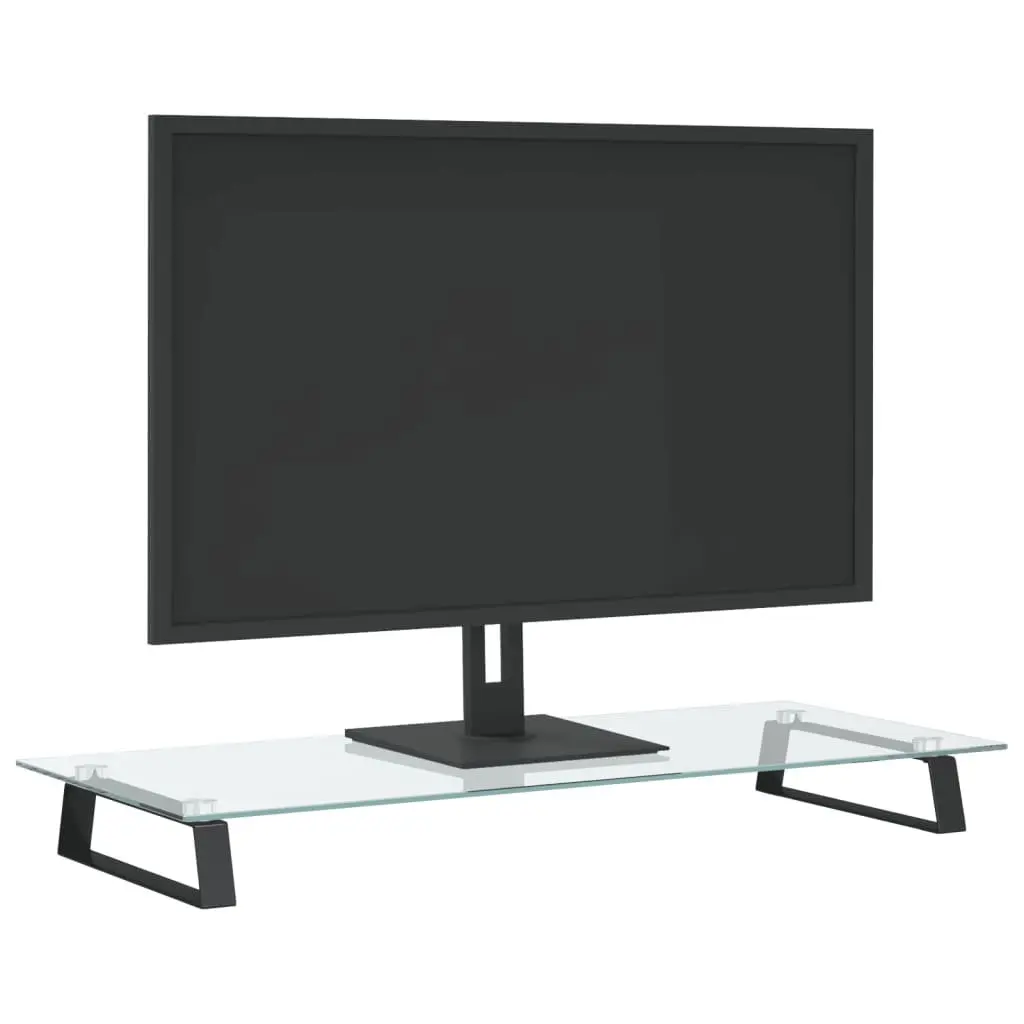 Monitor Stand Black Tempered Glass Metal Computer Desk Riser Organiser Storage