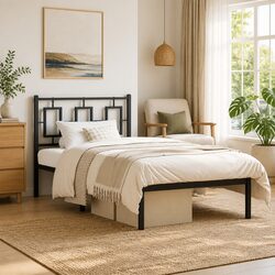 90x190 cm Metal Bed Frame in Black with Headboard