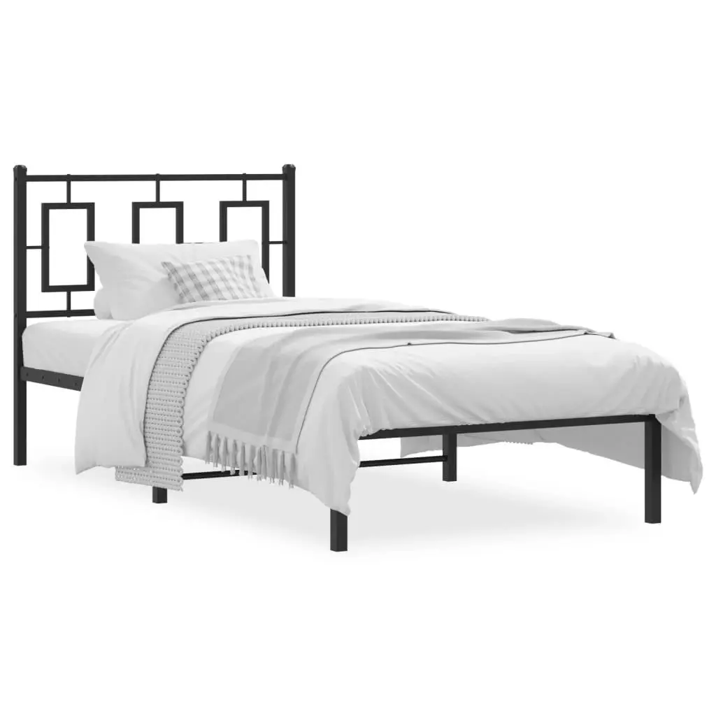 Metal Bed Frame for Bedroom 90x190 cm with Headboard Black Steel