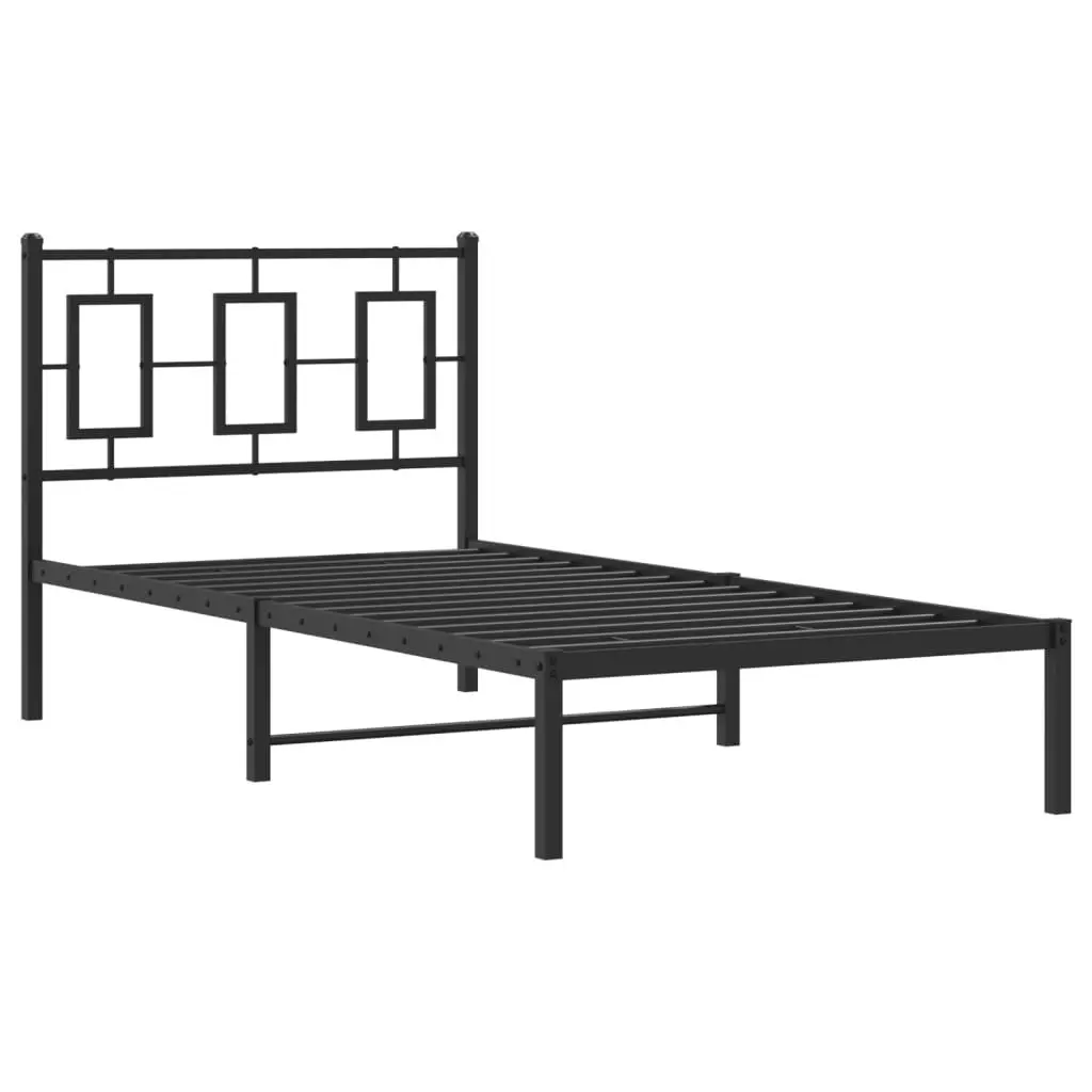 Metal Bed Frame for Bedroom 90x190 cm with Headboard Black Steel