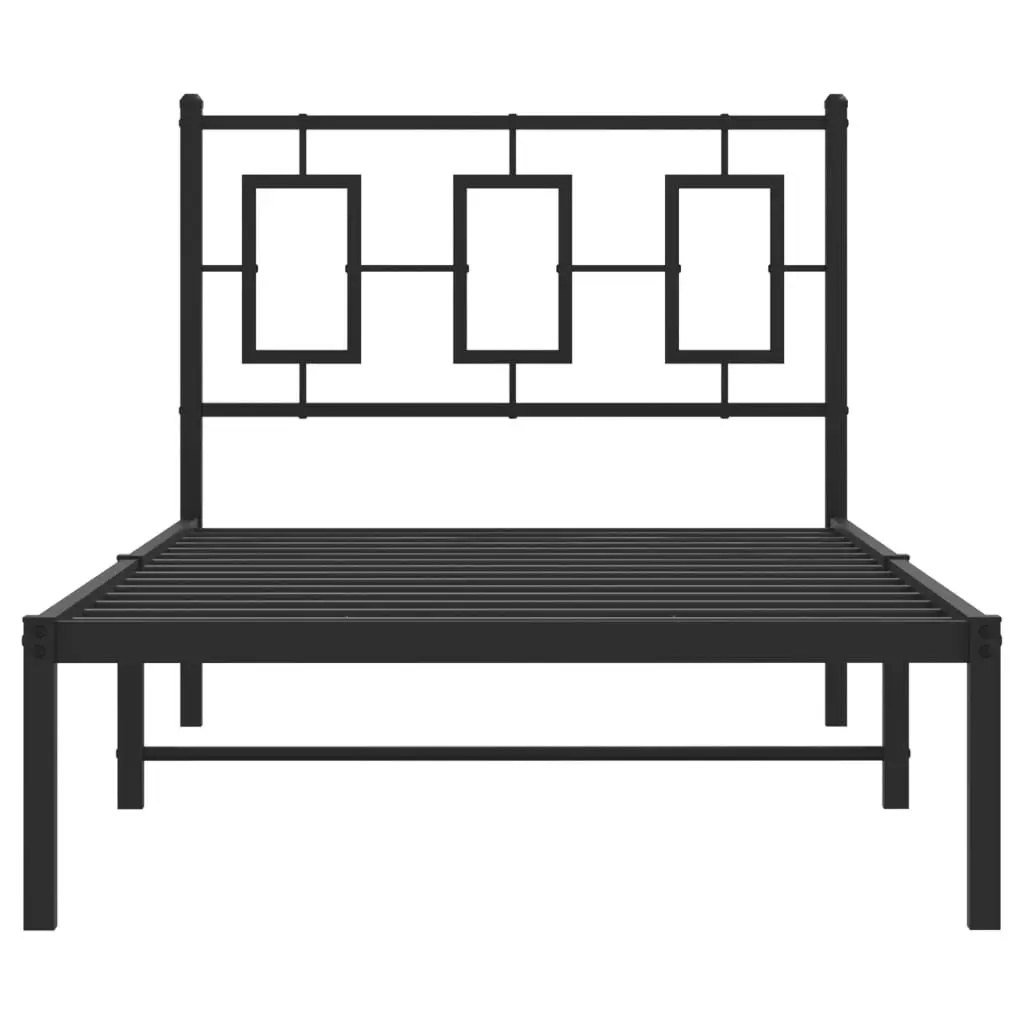 Metal Bed Frame for Bedroom 90x190 cm with Headboard Black Steel