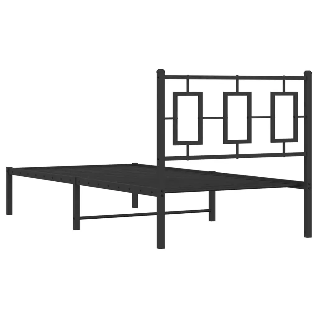 Metal Bed Frame for Bedroom 90x190 cm with Headboard Black Steel