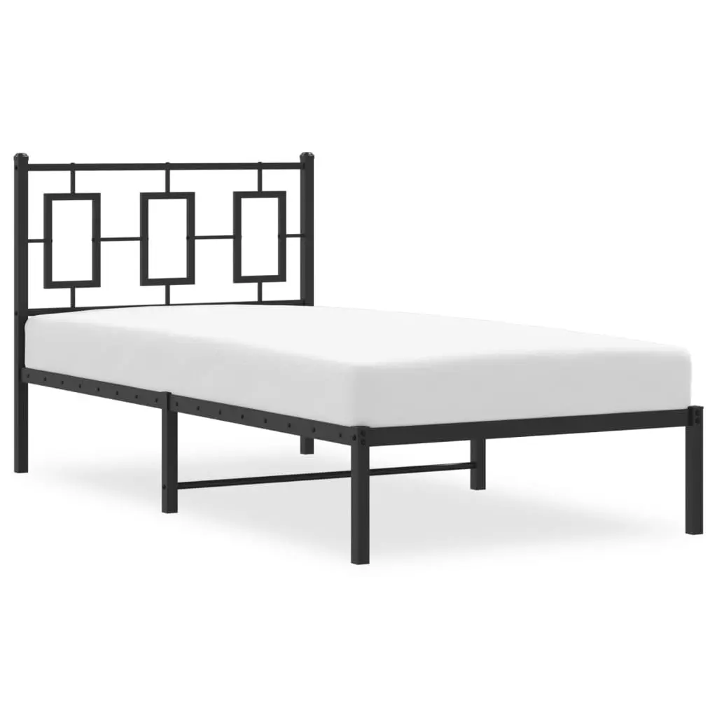 Metal Bed Frame for Bedroom 90x190 cm with Headboard Black Steel