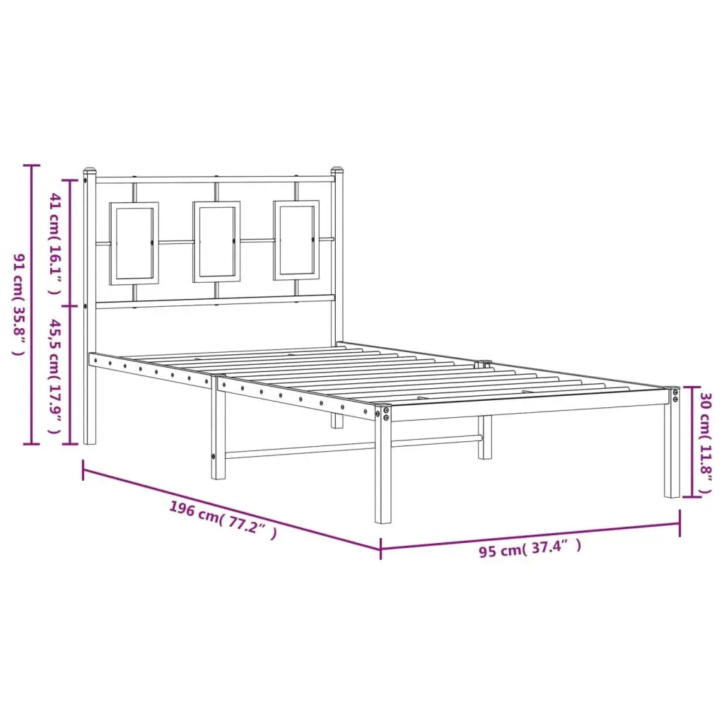 Metal Bed Frame for Bedroom 90x190 cm with Headboard Black Steel