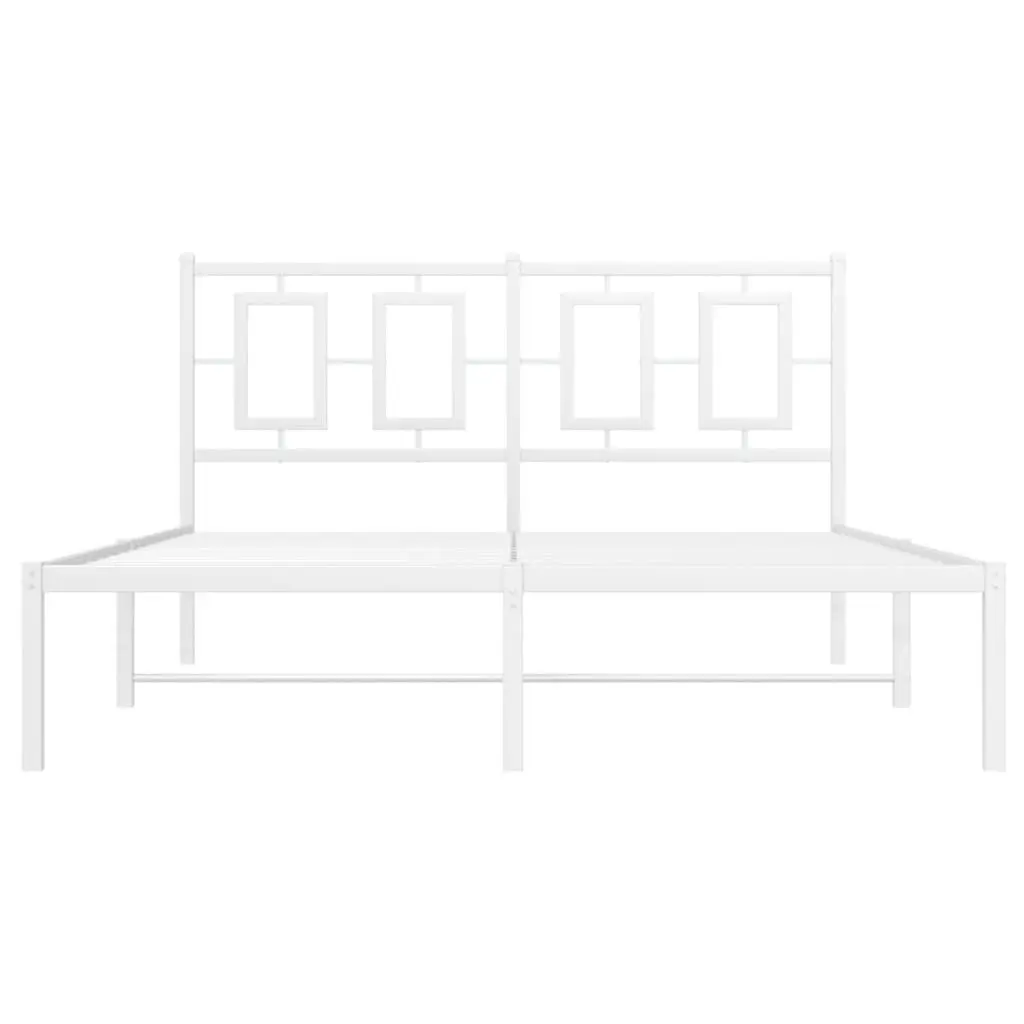 Metal Bed Frame 135x190 cm with Headboard White Bedroom Furniture Slatted Base