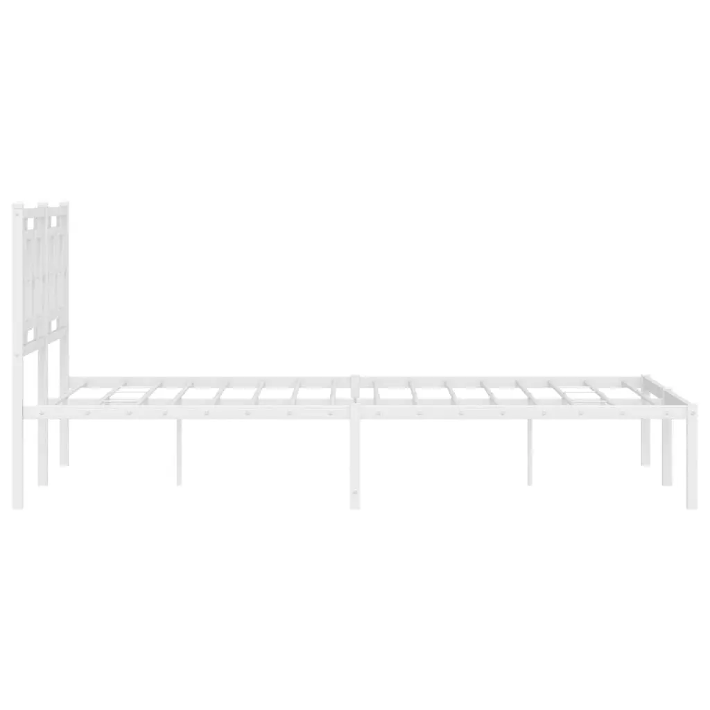 Metal Bed Frame 135x190 cm with Headboard White Bedroom Furniture Slatted Base