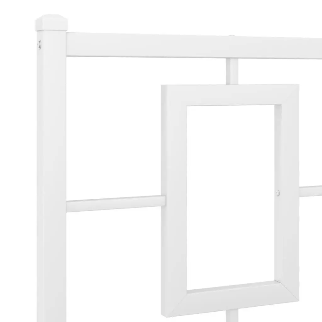 Metal Bed Frame 135x190 cm with Headboard White Bedroom Furniture Slatted Base