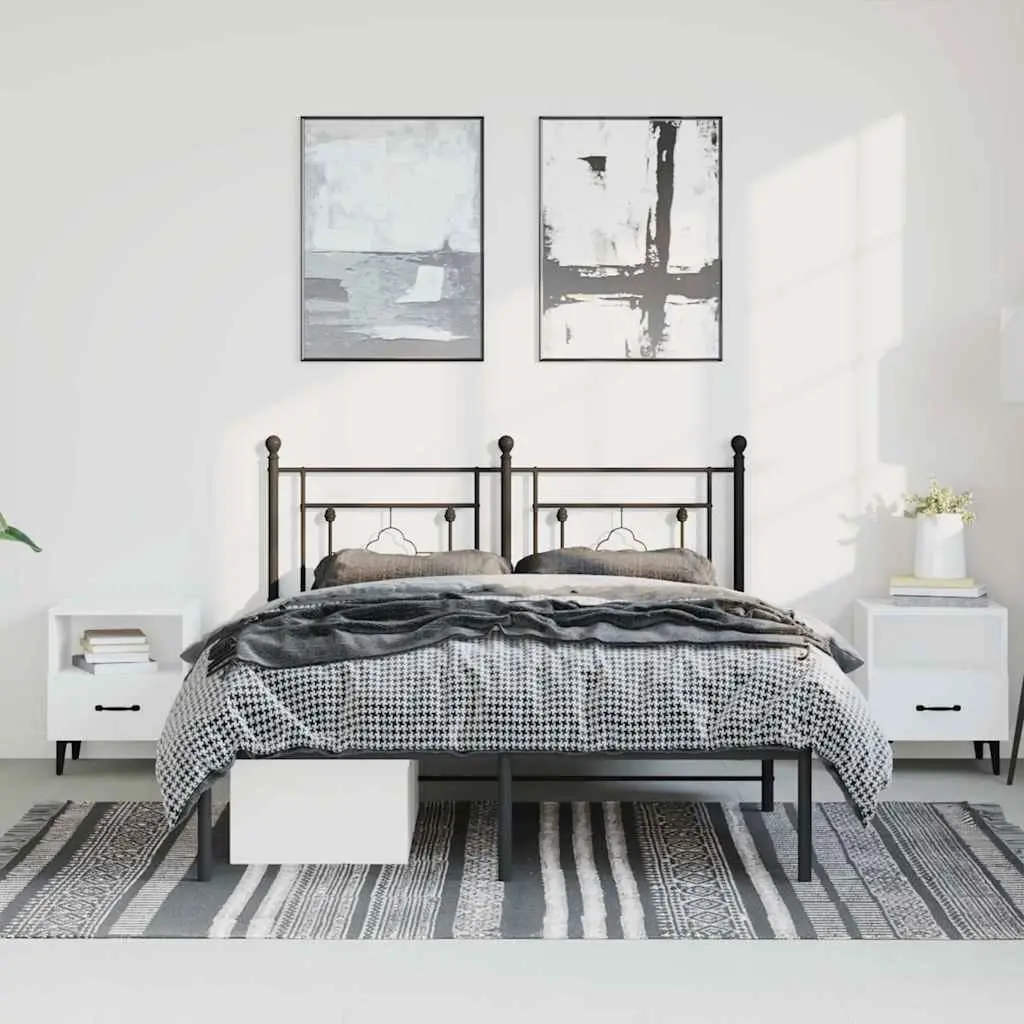Metal Bed Frame 150x200 cm with Headboard Black Steel Bedroom Furniture