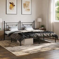 Metal Bed Frame King Size 183x203 cm Black Headboard Steel Slats Support