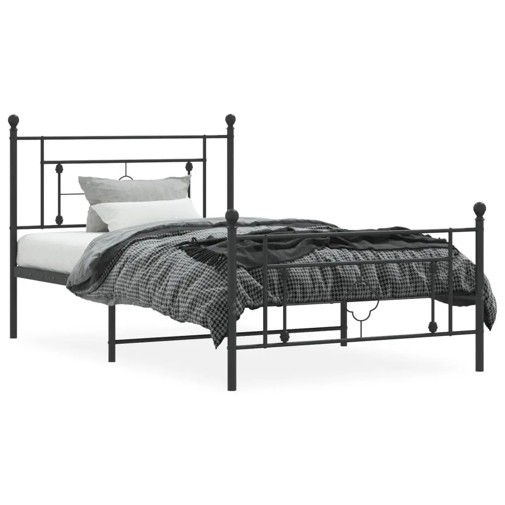 Metal Bed Frame King Single 107x203 cm with Footboard Storage Space Black