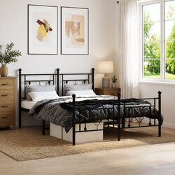 Metal Bed Frame Specifications: 135x190 cm, Black Steel