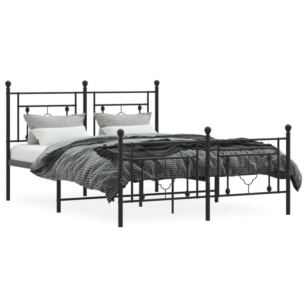 Metal Bed Frame Bedroom 135x190 cm with Footboard Storage Space Black