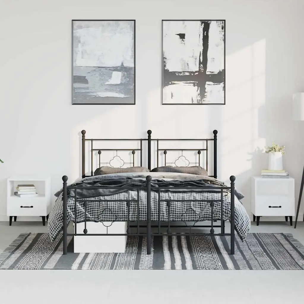 Metal Bed Frame for Bedroom 150x200 cm with Footboard and Headboard Black