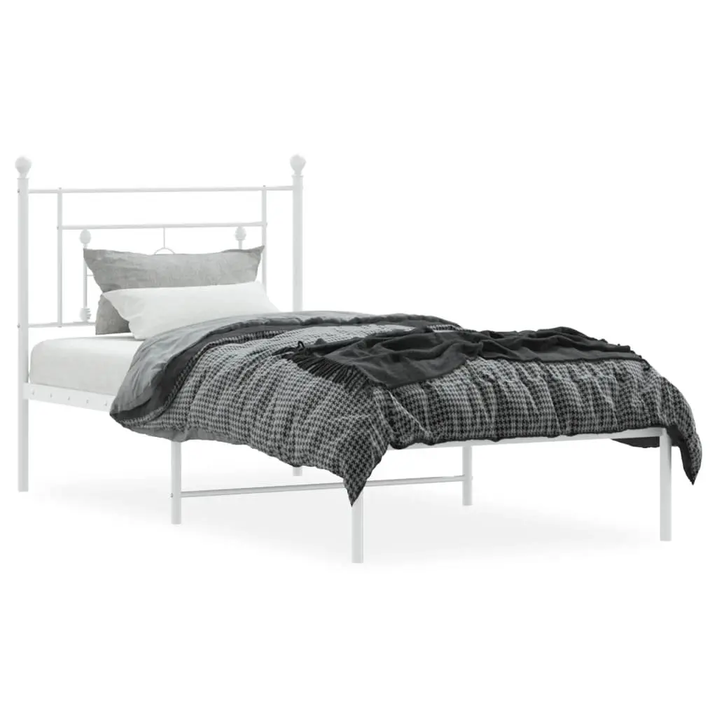 Metal Bed Frame with Headboard White 90x190 cm Bedroom Furniture Storage Space