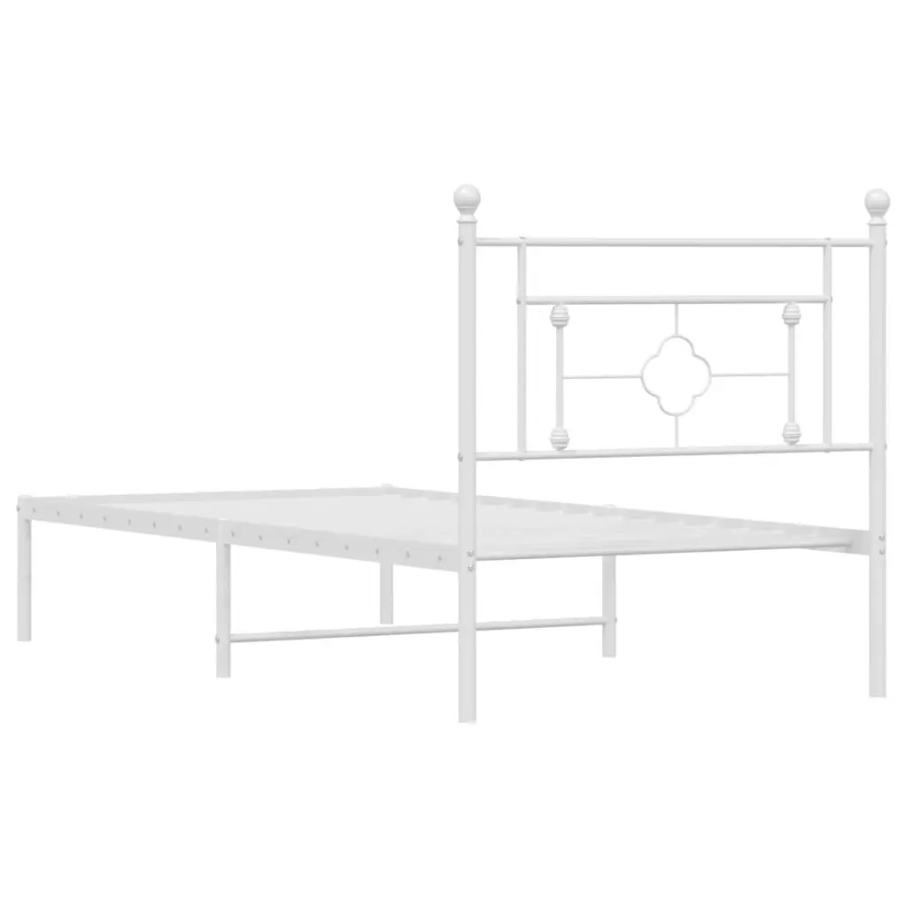 Metal Bed Frame with Headboard White 90x190 cm Bedroom Furniture Storage Space