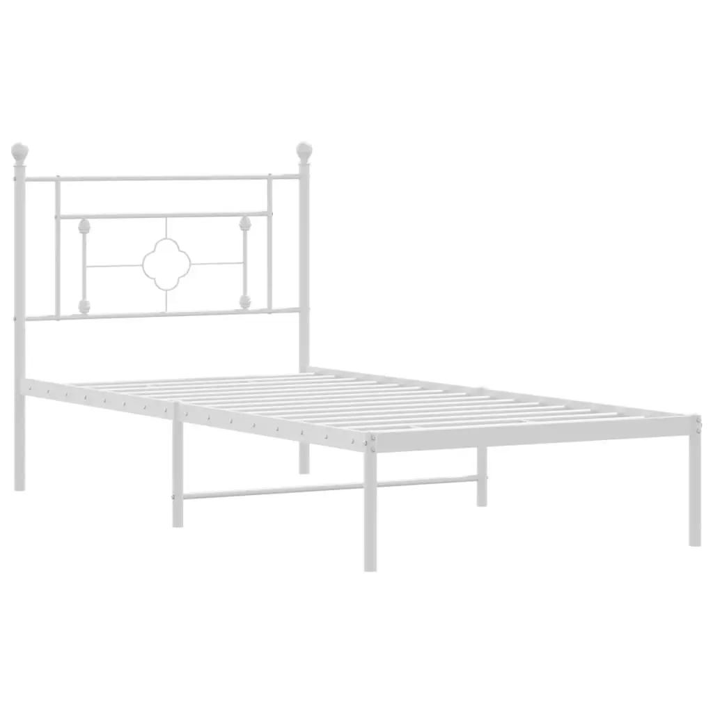 Metal Bed Frame with Headboard White 90x190 cm Bedroom Furniture Storage Space