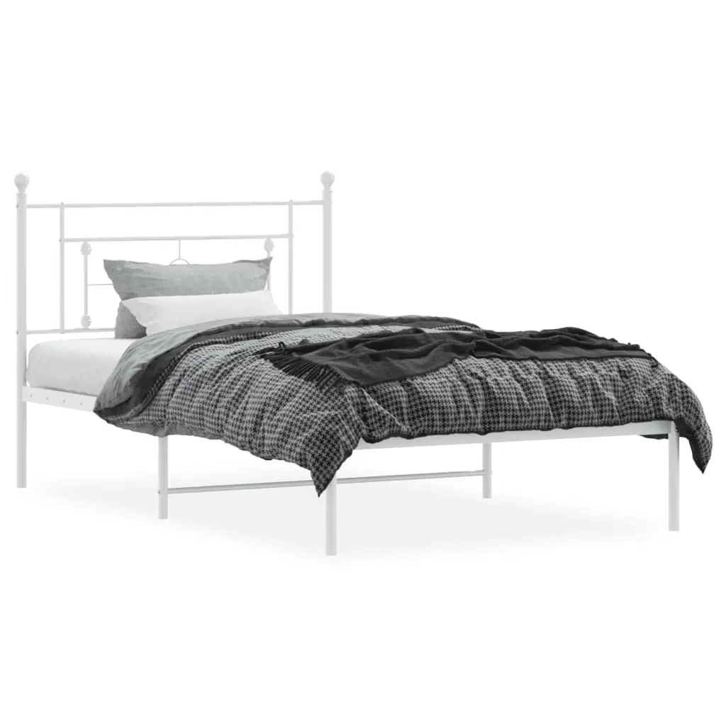 Metal Bed Frame King Single 107x203cm White Headboard Steel Bedroom Furniture