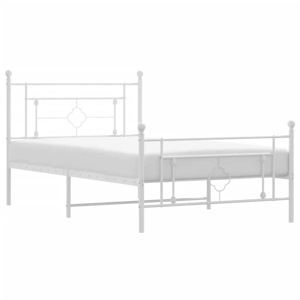Metal Bed Frame King Single 107x203 cm White Footboard Storage Bedroom Furniture