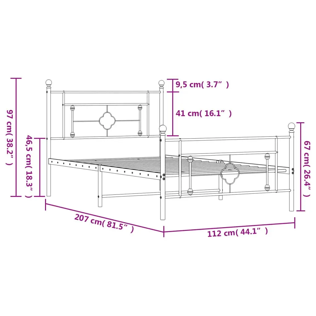 Metal Bed Frame King Single 107x203 cm White Footboard Storage Bedroom Furniture