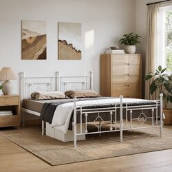 Metal Bed Frame 150x200cm White with Slatted Base