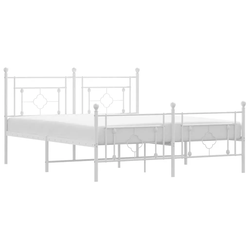 Metal Bed Frame 150x200cm White with Slatted Base