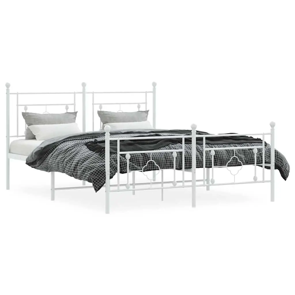 Metal Bed Frame 150x200cm White with Slatted Base