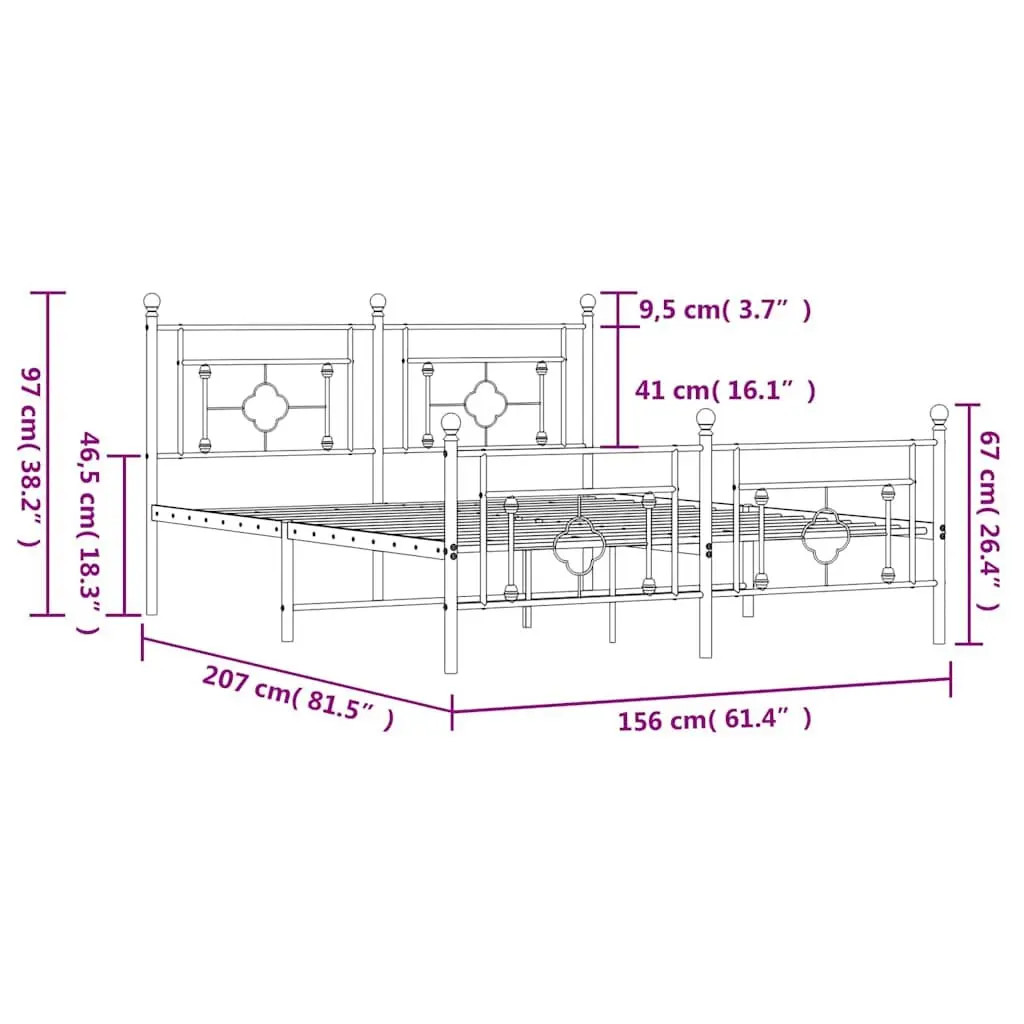 Metal Bed Frame 150x200cm White with Slatted Base