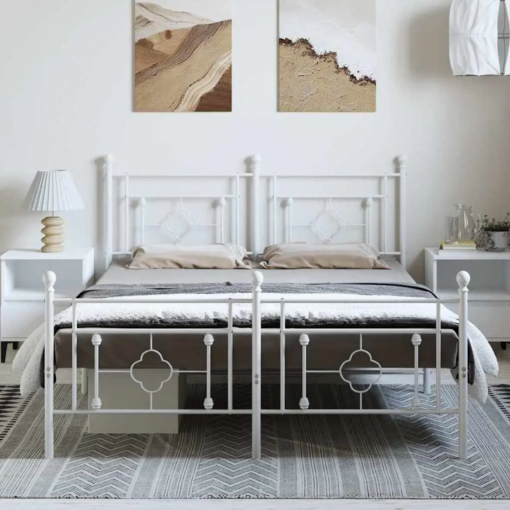 Metal Bed Frame 150x200cm White with Slatted Base