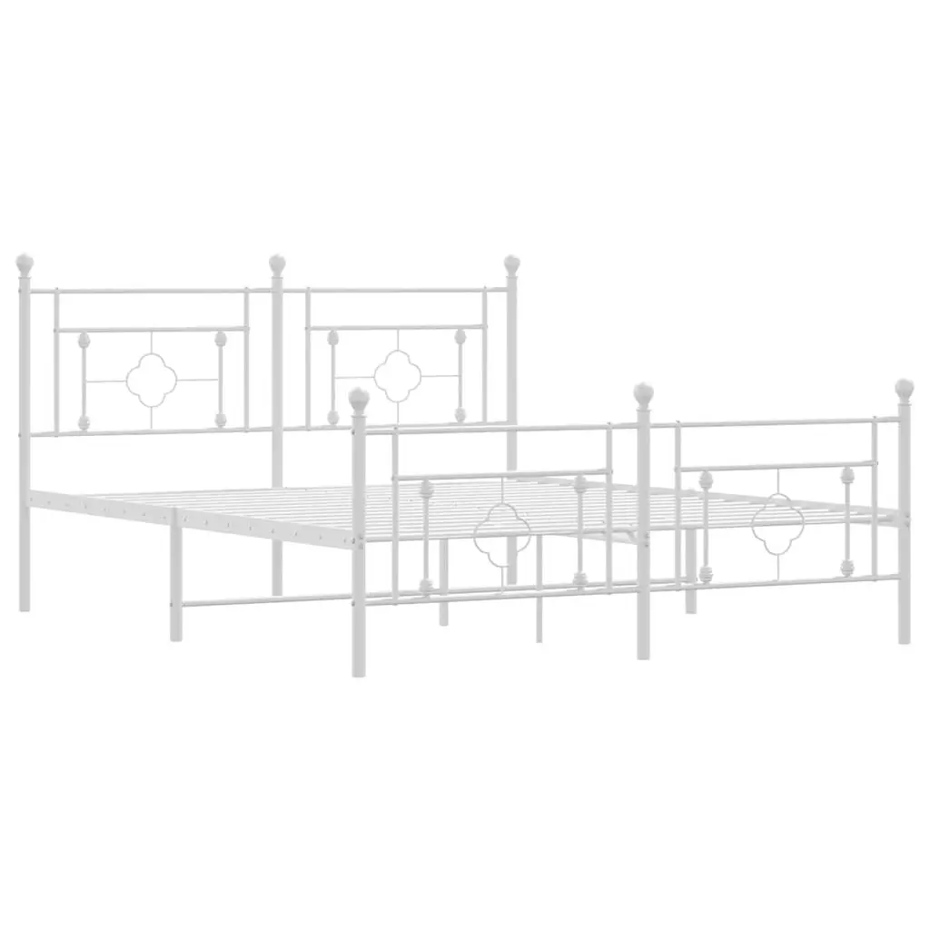 Metal Bed Frame 150x200cm White with Slatted Base