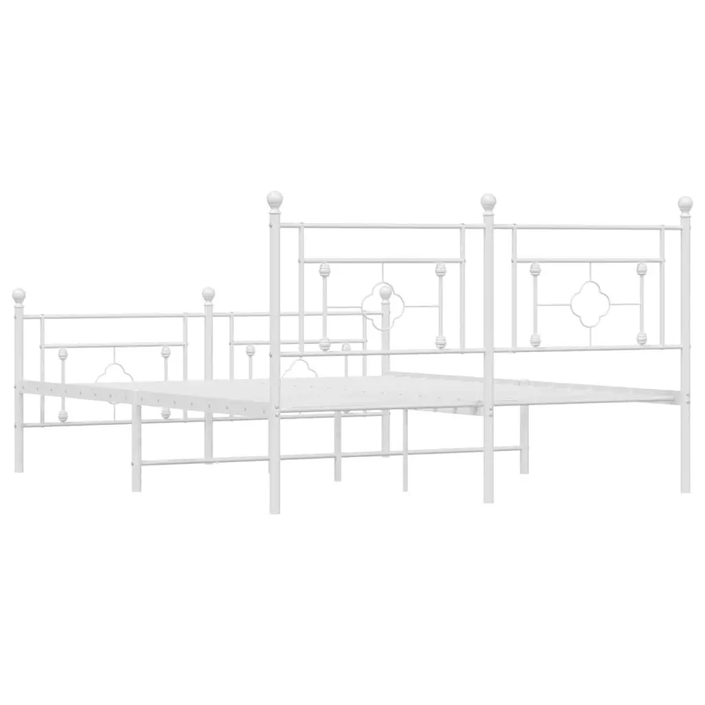 Metal Bed Frame 150x200cm White with Slatted Base