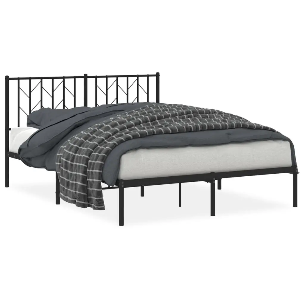 Metal Bed Frame with Headboard and Storage 135x190 cm Black Bedroom Furniture