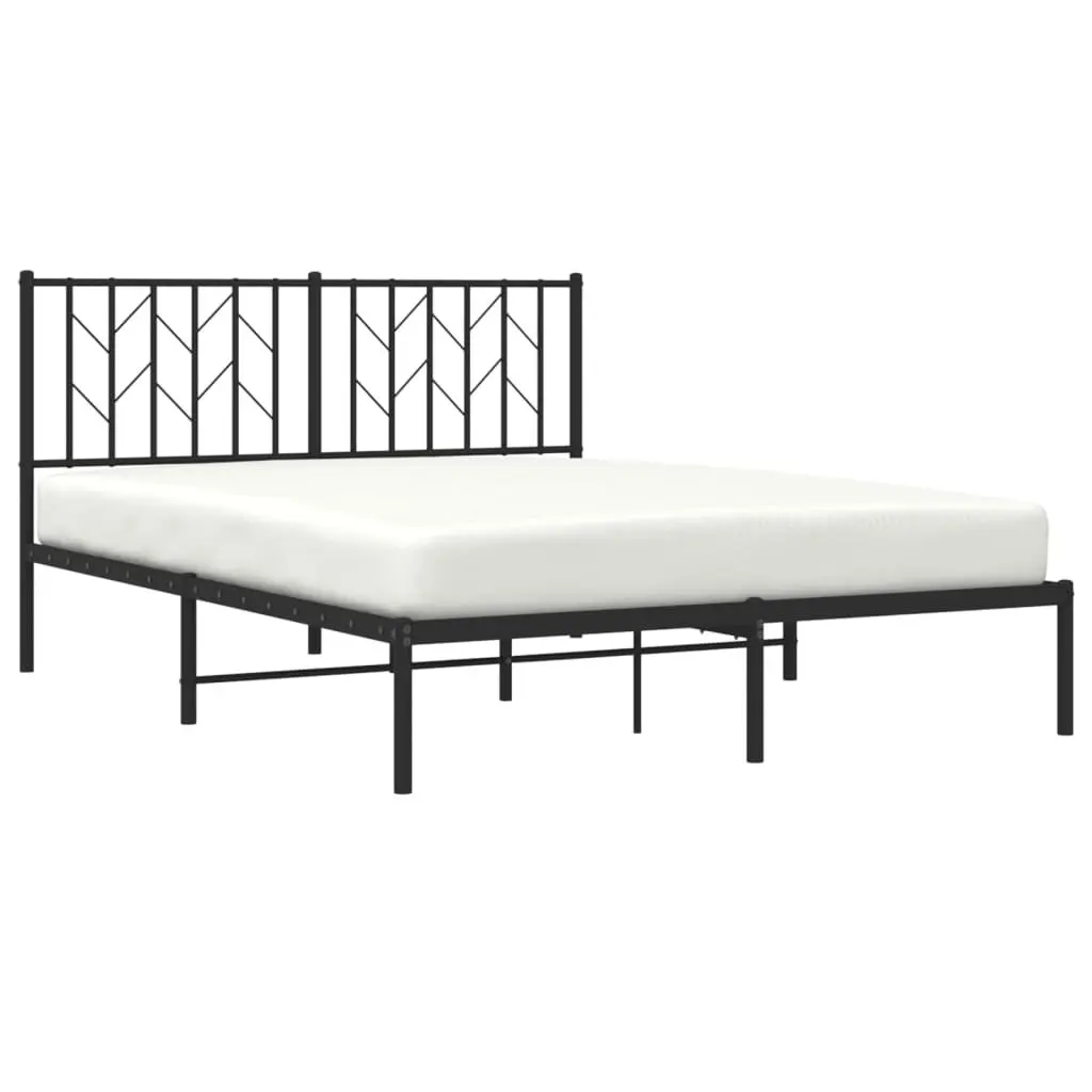 Metal Bed Frame with Headboard and Storage 135x190 cm Black Bedroom Furniture