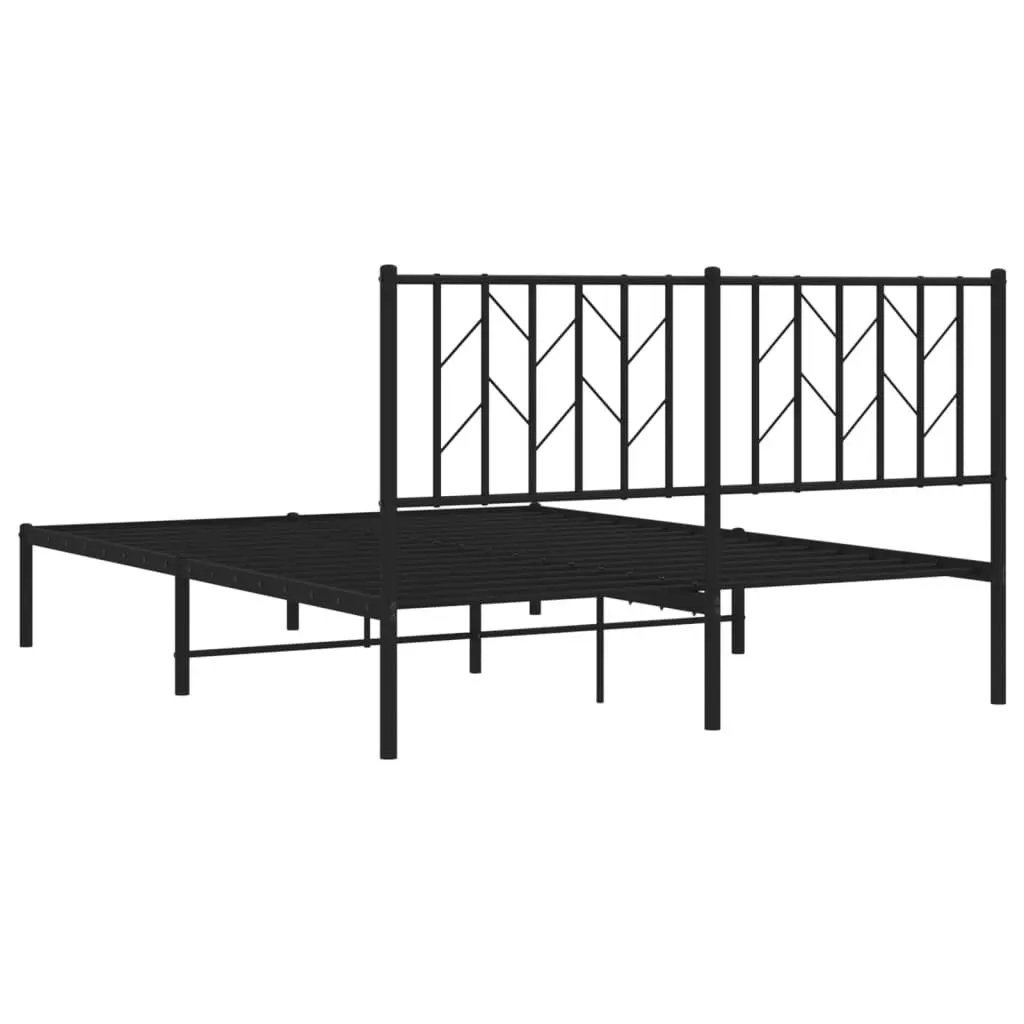 Metal Bed Frame with Headboard and Storage 135x190 cm Black Bedroom Furniture