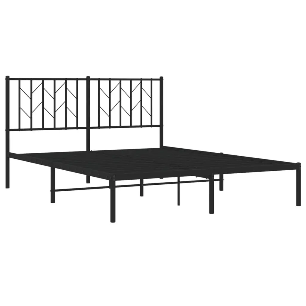 Metal Bed Frame with Headboard and Storage 135x190 cm Black Bedroom Furniture