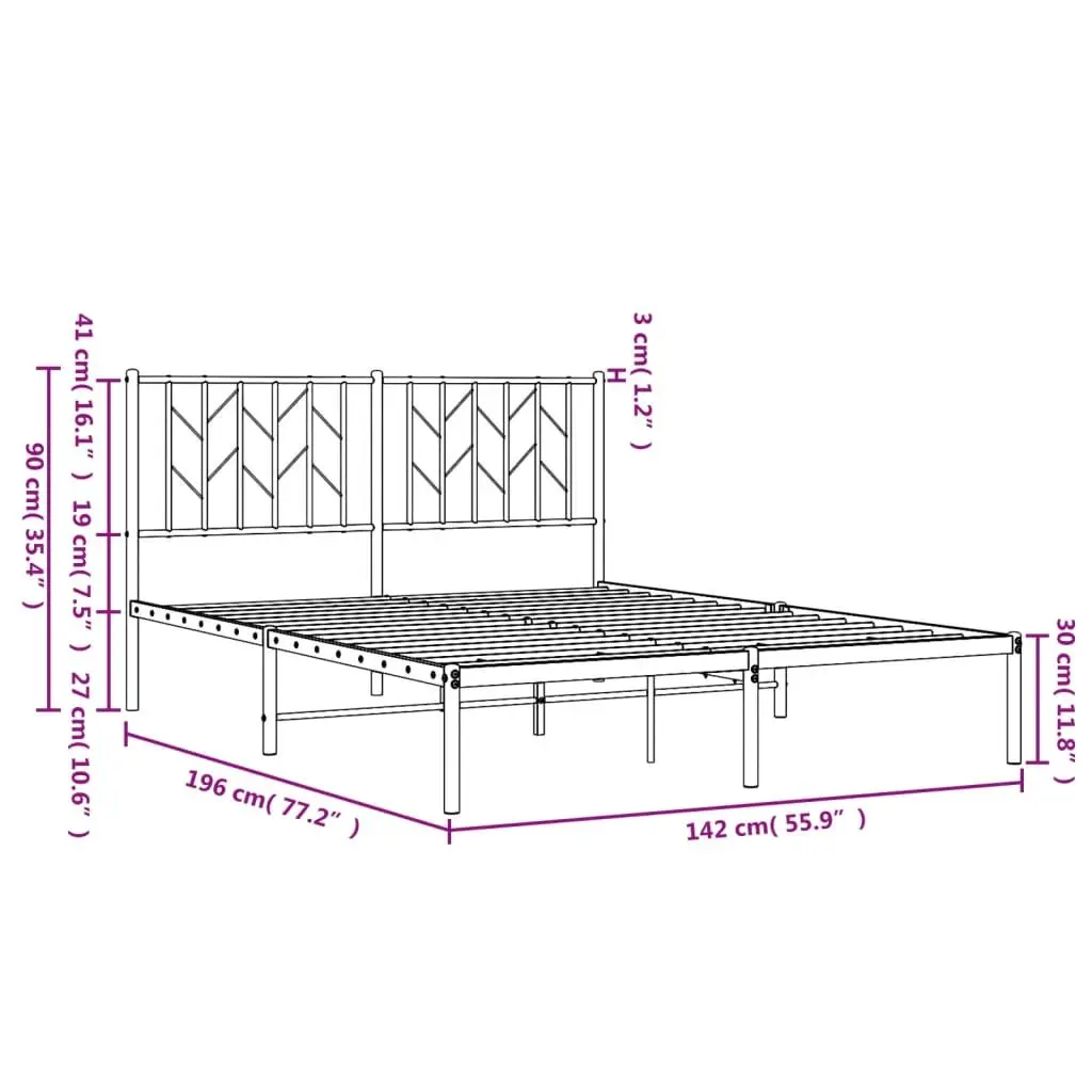 Metal Bed Frame with Headboard and Storage 135x190 cm Black Bedroom Furniture