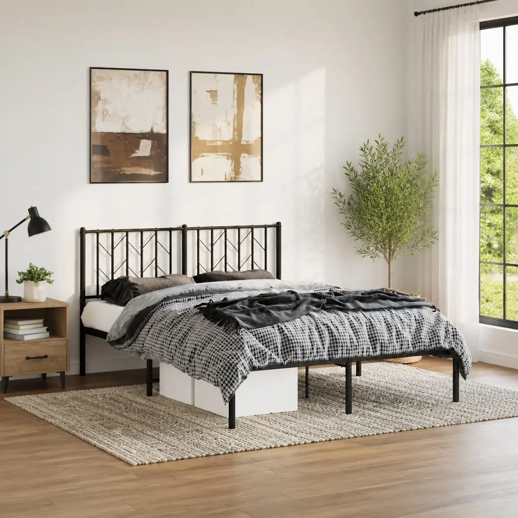 Metal Bed Frame 150x200 cm with Headboard Black Bedroom Furniture