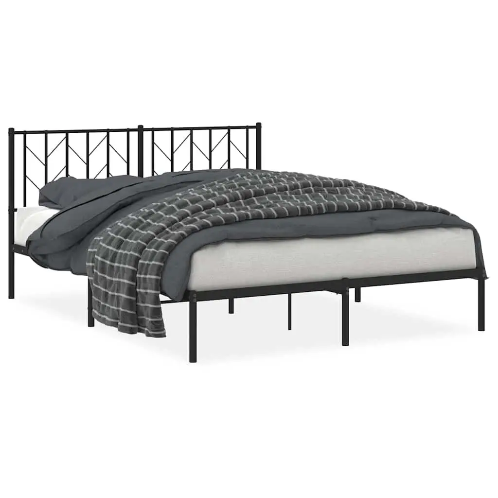 Metal Bed Frame 150x200 cm with Headboard Black Bedroom Furniture