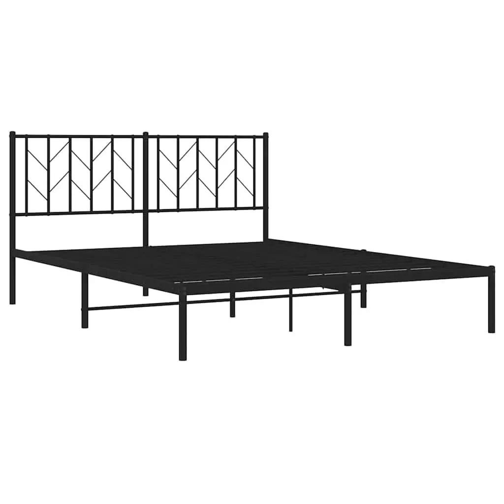 Metal Bed Frame 150x200 cm with Headboard Black Bedroom Furniture