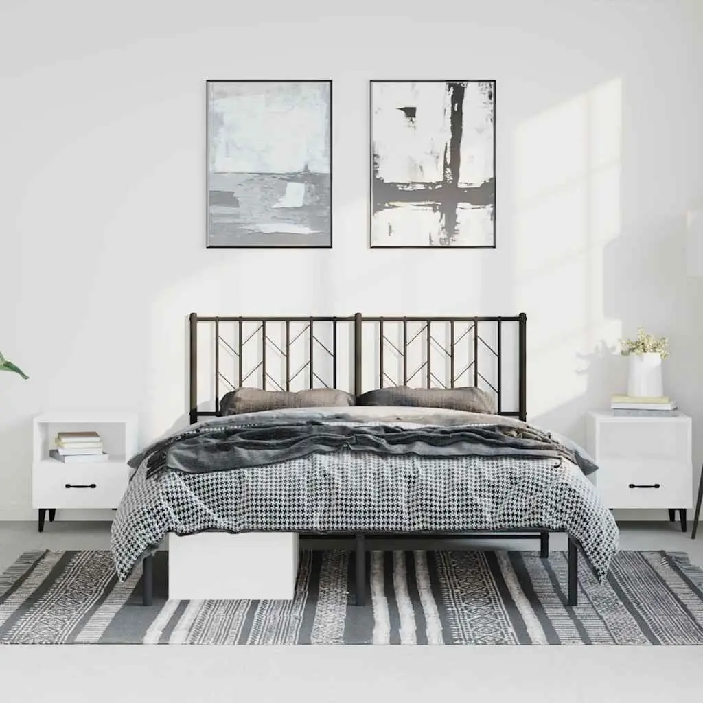 Metal Bed Frame 150x200 cm with Headboard Black Bedroom Furniture