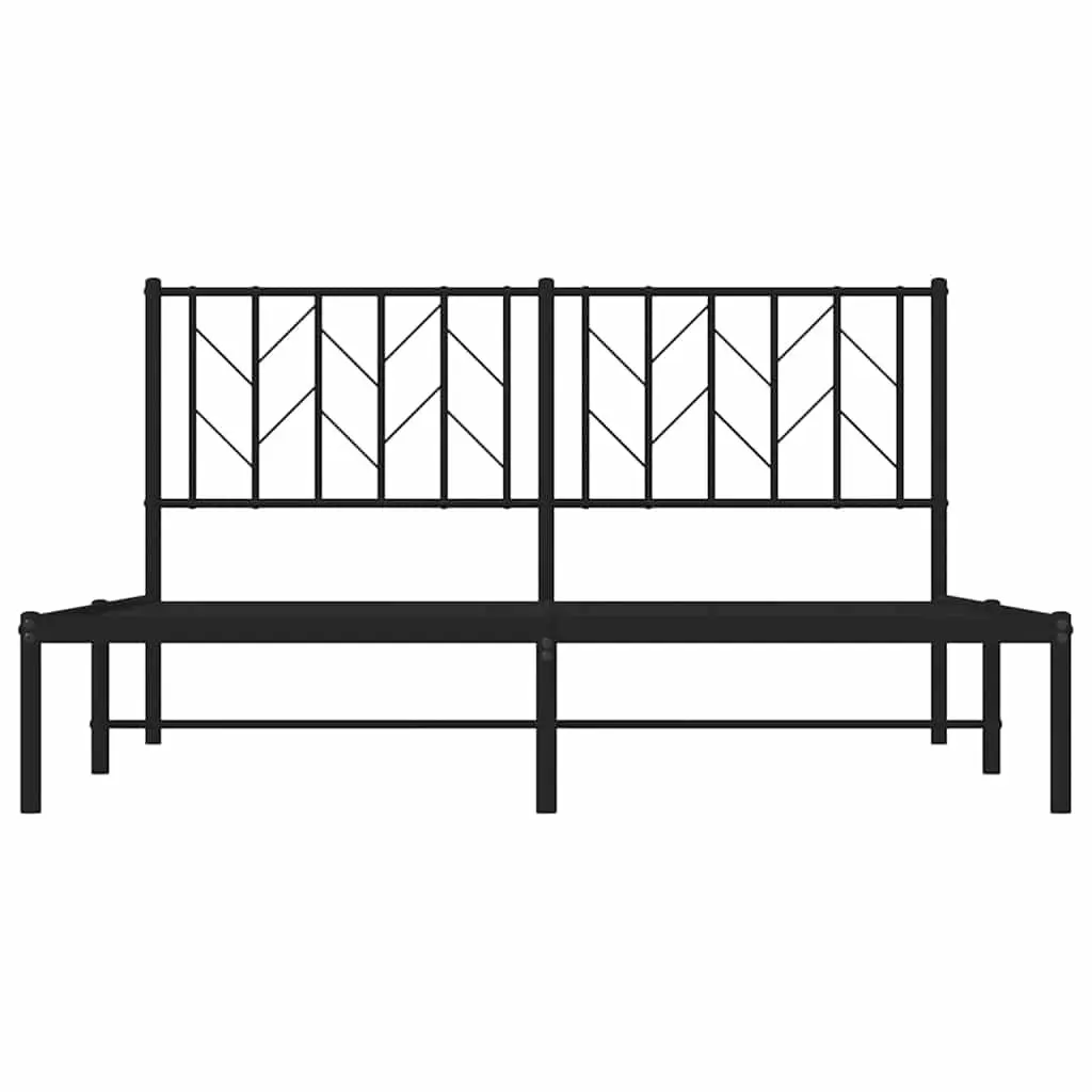 Metal Bed Frame 150x200 cm with Headboard Black Bedroom Furniture