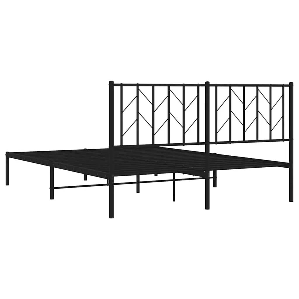 Metal Bed Frame 150x200 cm with Headboard Black Bedroom Furniture