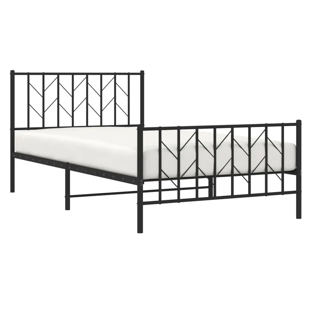 Metal Bed Frame King Single Black 107x203 cm with Headboard Footboard Storage