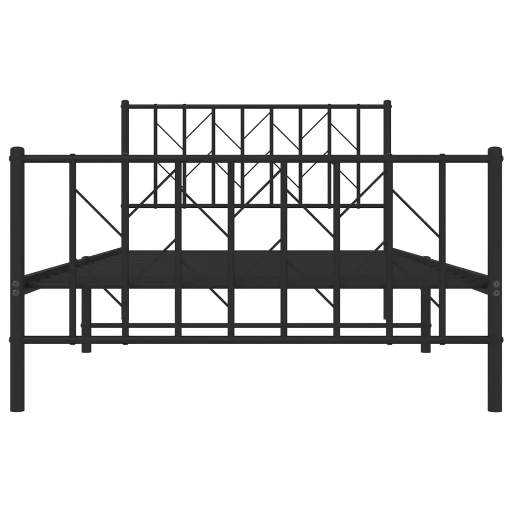 Metal Bed Frame King Single Black 107x203 cm with Headboard Footboard Storage