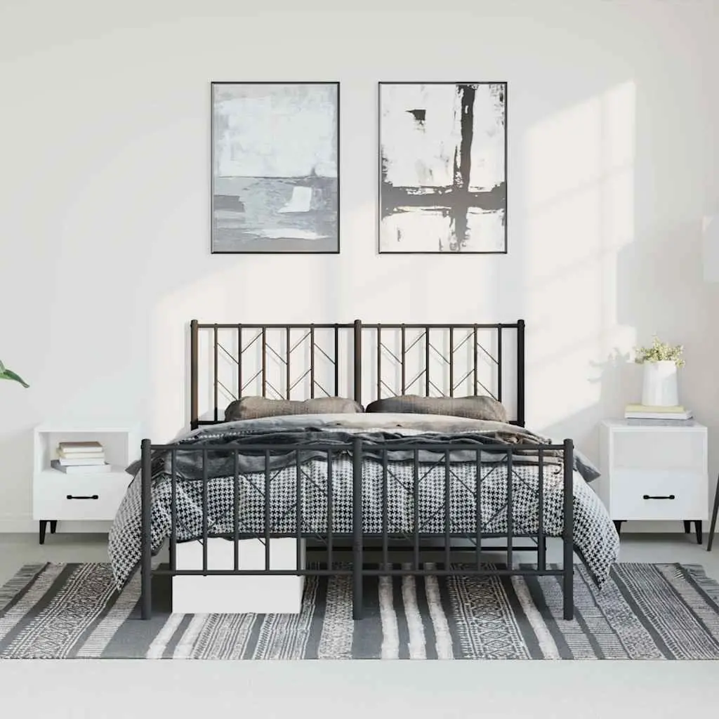 Metal Bed Frame 150x200 cm Black Footboard Bedroom Furniture Steel Slats Support