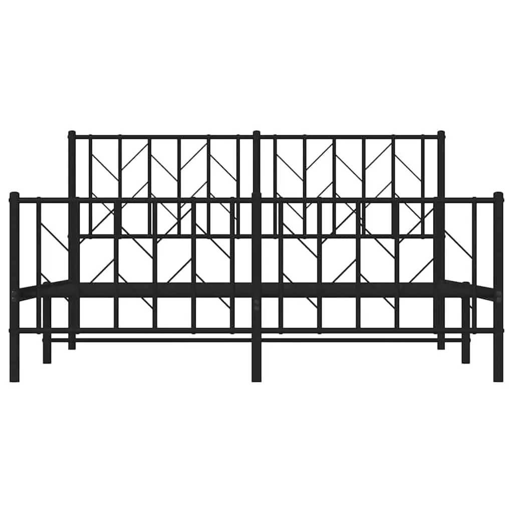 Metal Bed Frame 150x200 cm Black Footboard Bedroom Furniture Steel Slats Support