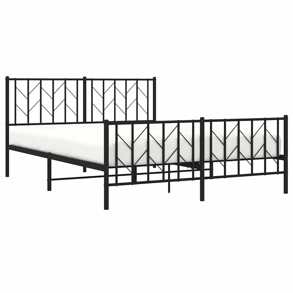 Metal Bed Frame 150x200 cm Black Footboard Bedroom Furniture Steel Slats Support