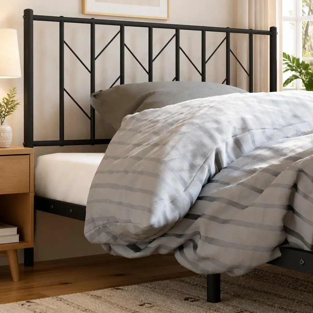 Metal Bed Headboard Black 107 cm Bedroom Bed Head Board with Legs